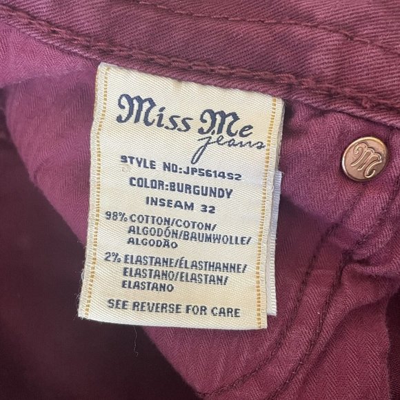 Miss Me Pants Womens 25 Burgundy Red Crop Capri 26" Inseam Low Rise Skinny - Picture 7 of 14